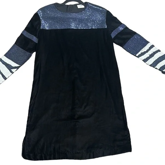 H&M studio collection velvet blue black and white beaded mini dress size
